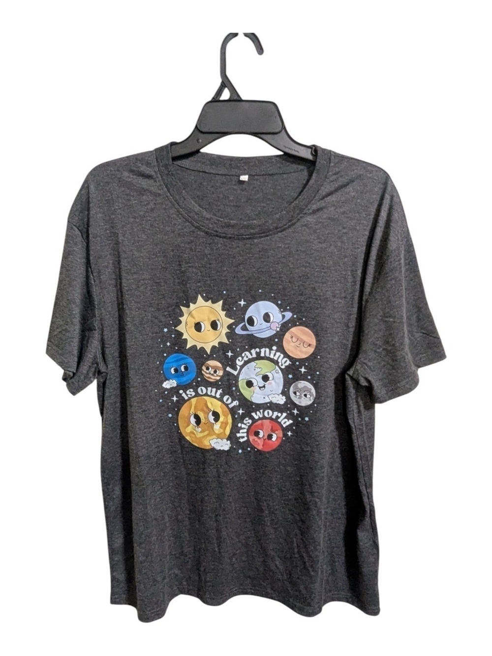 NEW Graphic T Shirt Sz XXL Planets Learning Is Out Of This World Gray W-561